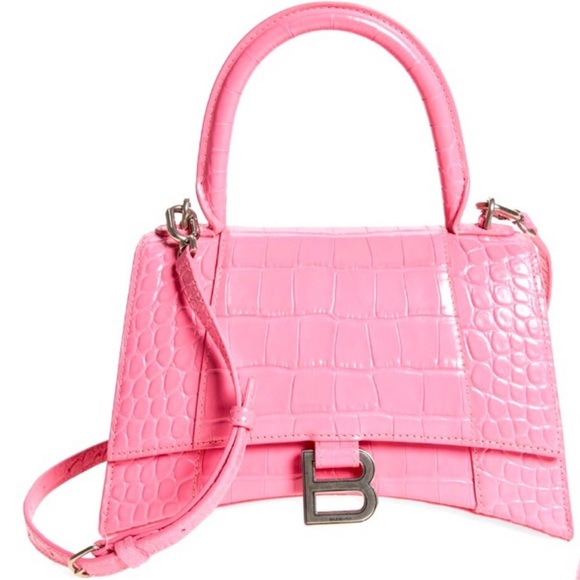 BALENCIAGA Small Hourglass Croc Embossed Leather Top Handle Bag - Picture 1 of 9